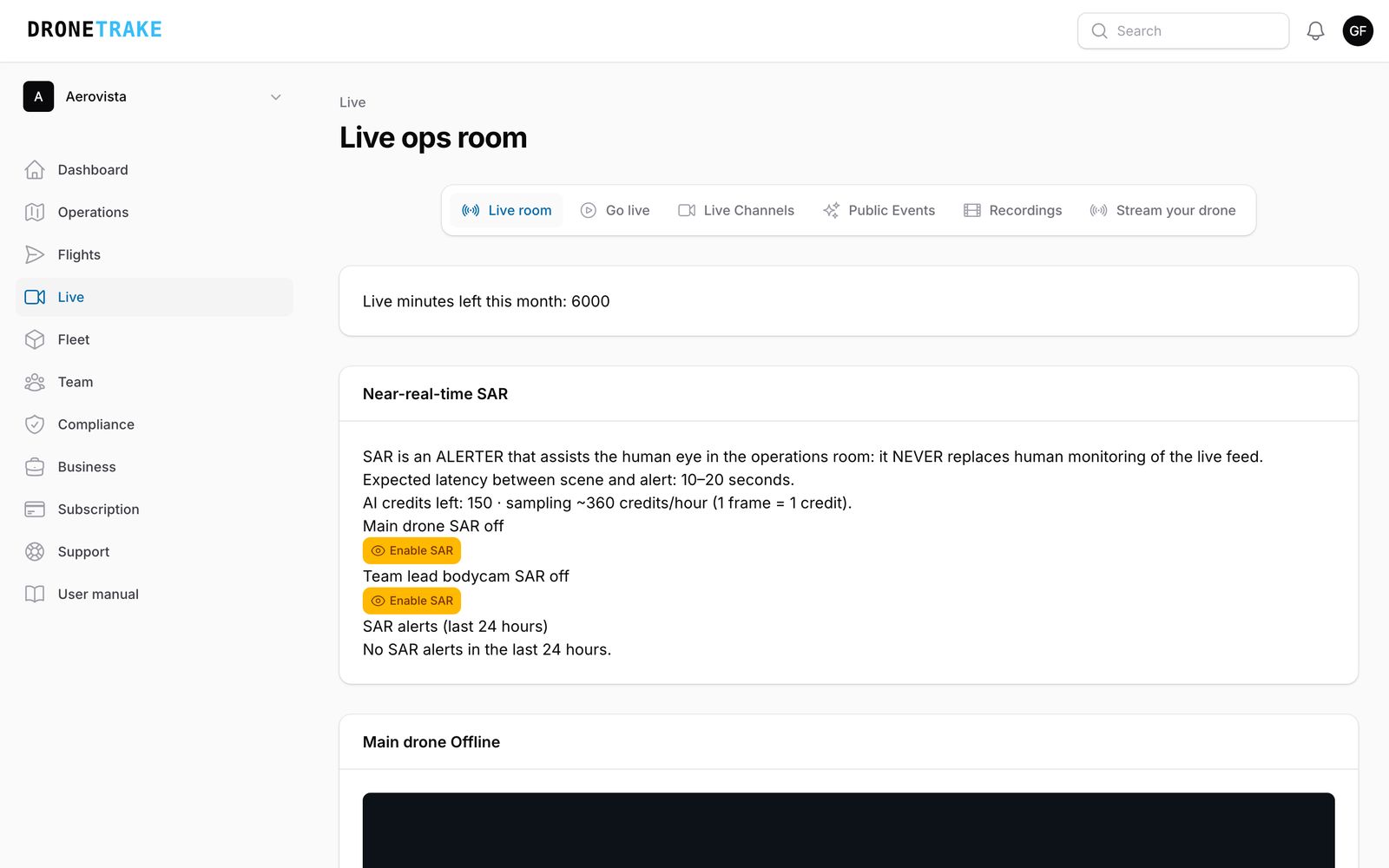 Live streaming e gravações