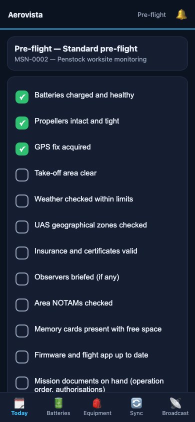 The field app checklist on the phone, with large buttons
