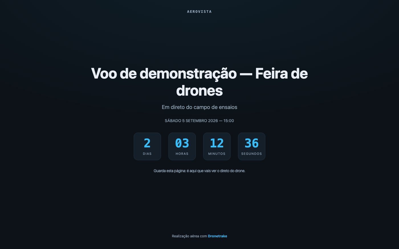 Ecrã do Dronetrake: Eventos em direto, com a tua marca