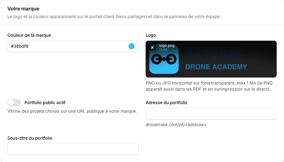 Profil de l'organisation → Votre marque : le logo que verront tes élèves.